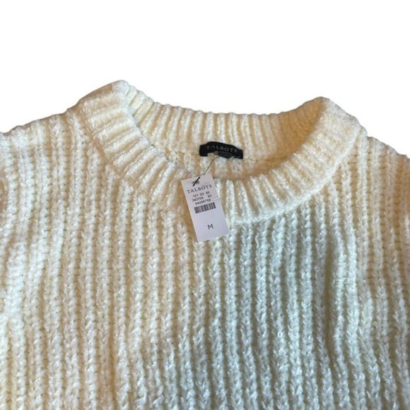 Talbots Chenille Sweater Womens Medium Off White Classic Chunky Preppy Knit NEW - Picture 9 of 9